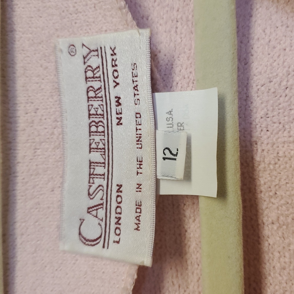 Vintage Castleberry Pink Knit Skirt Suit Set 2pc Button Chanel Style Size 12 - Picture 2 of 13